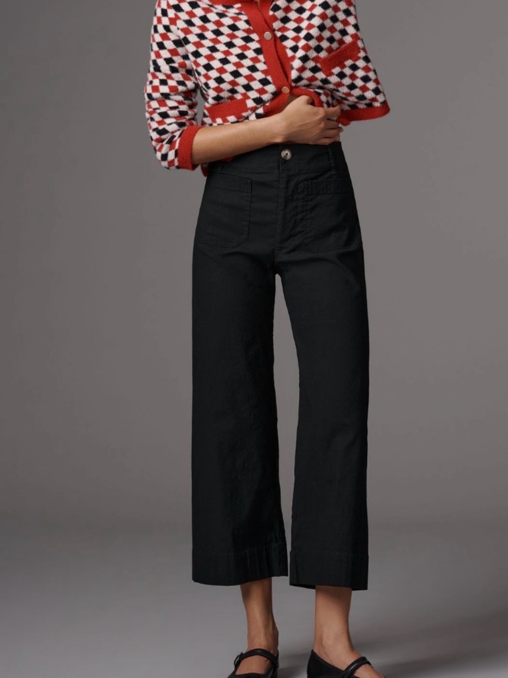 Maeve Black High-Rise Cropped Wide-Leg pants size 6